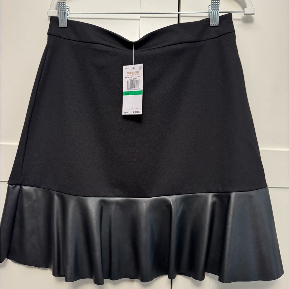 Michael Kors Black A-Line Skirt with Leather Trim